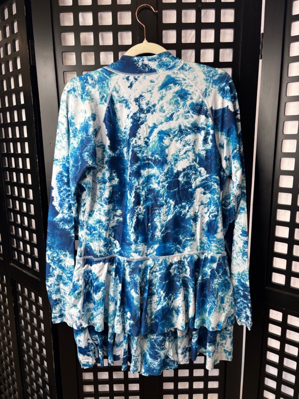 💙 Uniquebella Swim Tunic 3XL Blue White Ocean Wave Zip Long Sleeve 💙 - Picture 8 of 15